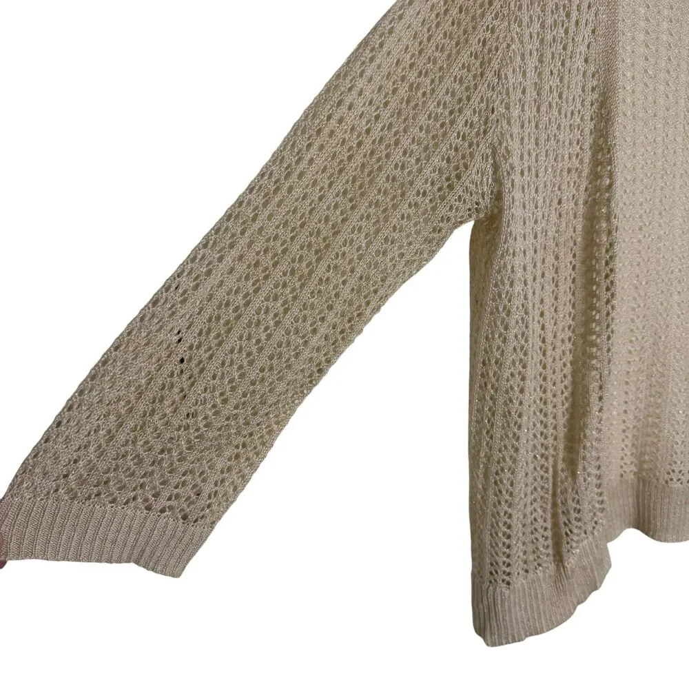 80 Park Cardigan Sweater Open Knit Open Front Beige Metallic Gold XL